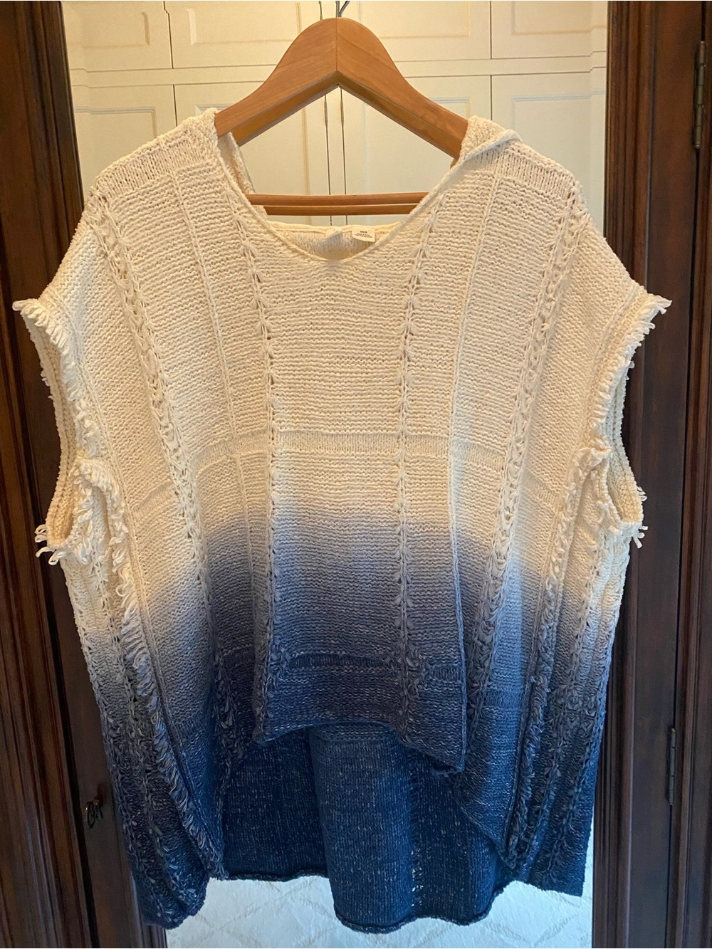 Moth Ombre Knit Poncho Vest in Cream and Blue